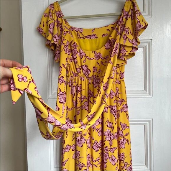 Sachin & Babi Yellow Flutter Sleeve Floral Print Maxi Dress Size 8 - Picture 6 of 10